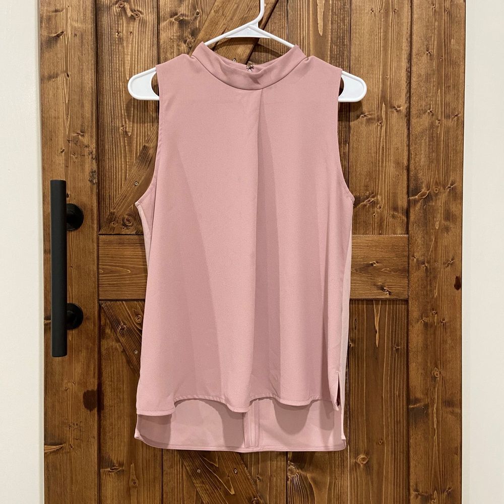 AnnTaylor Blush Pleated MockNeck Sleeveless Blouse